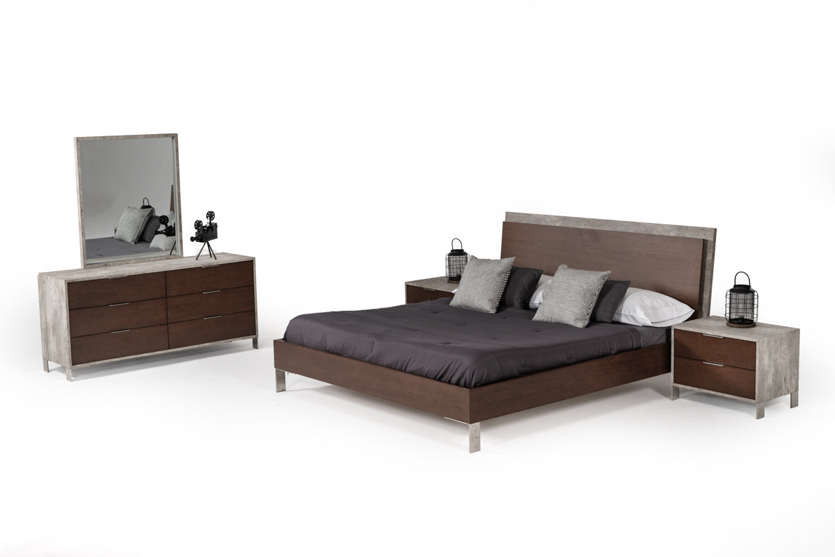 Nova Domus Conner Modern Dark Walnut and Faux Concrete Bed