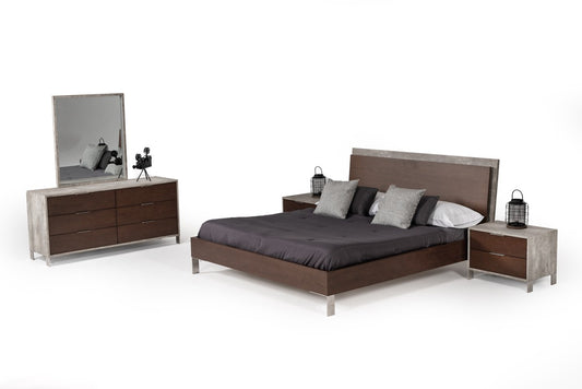 Nova Domus Conner Modern Dark Walnut and Faux Concrete Bedroom Set