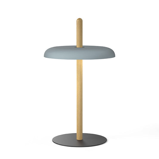 Pablo Designs Nivél cordless LED table lamp – Oak post, Slate Blue shade
