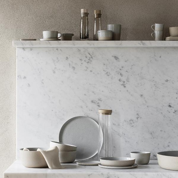 blomus Ceramic Stoneware Handleless Mug Sablo Stone Blue Undertones Set of 4