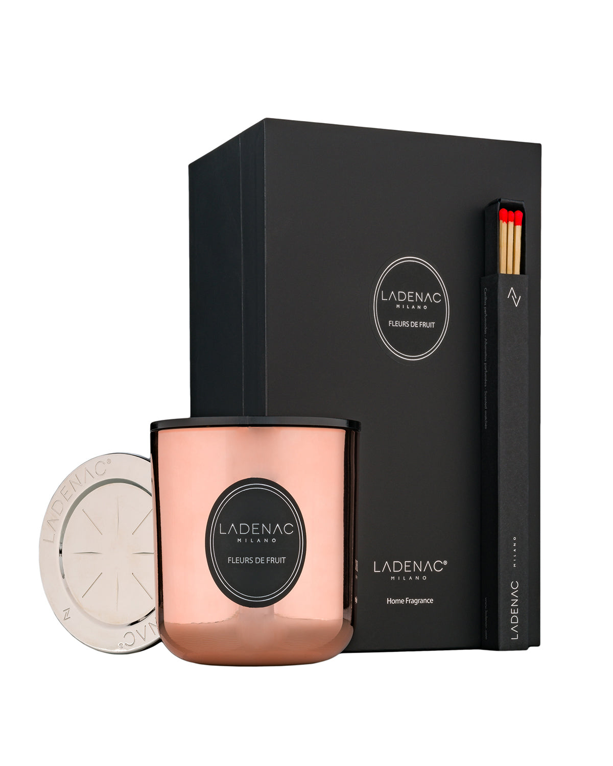 Urban Senses 200 g scented candle by Ladenac Milano, Fleurs de Fruit candle beside its gift box