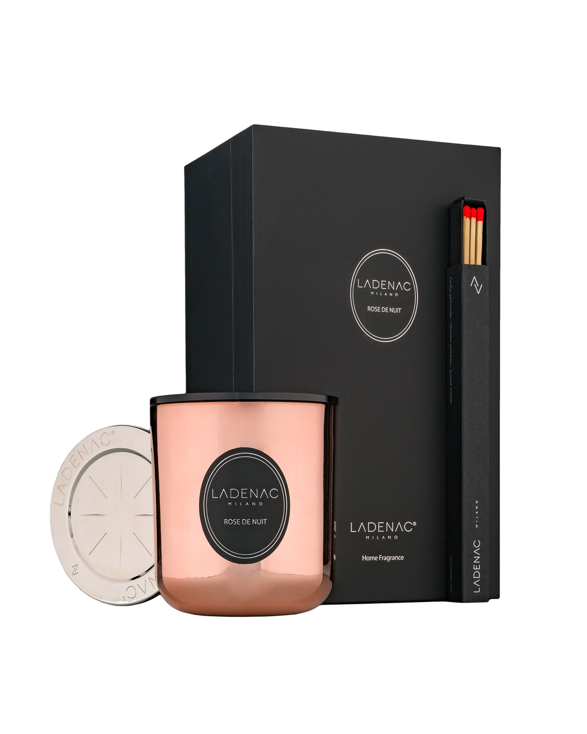 Urban Senses 200 g scented candle by Ladenac Milano, Rose de Nuit candle beside its gift box