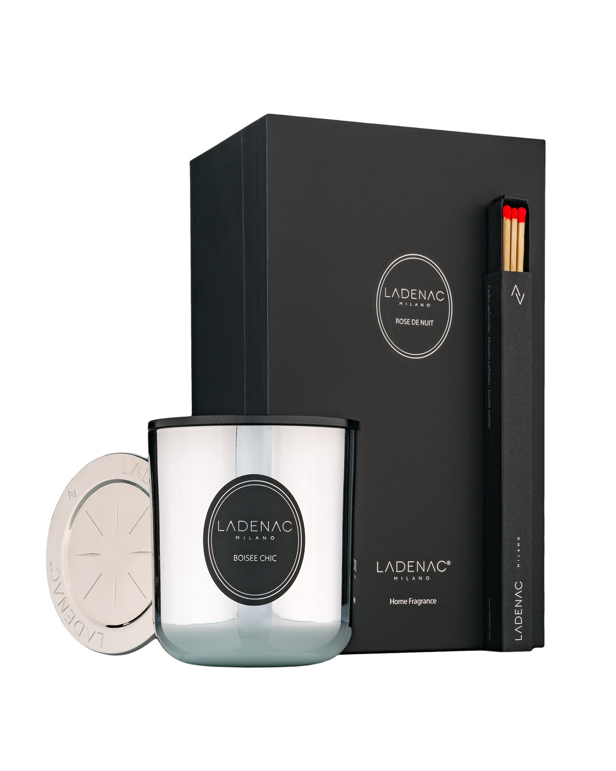 Urban Senses 200 g scented candle by Ladenac Milano, Boisée Chic candle beside its gift box
