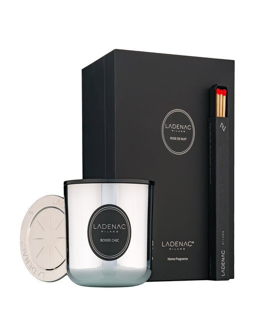 Urban Senses 200 g scented candle by Ladenac Milano, Boisée Chic candle beside its gift box