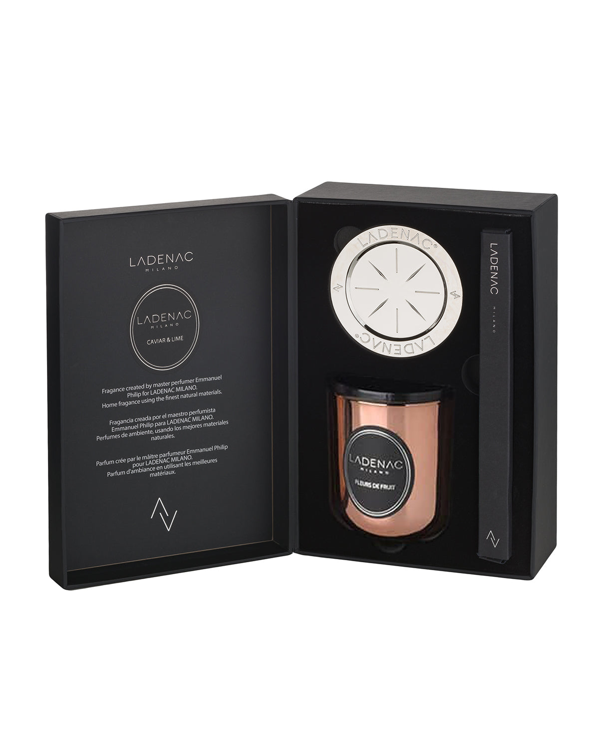 Urban Senses 500 g scented candle by Ladenac Milano, Fleurs de Fruit candle in its open gift box