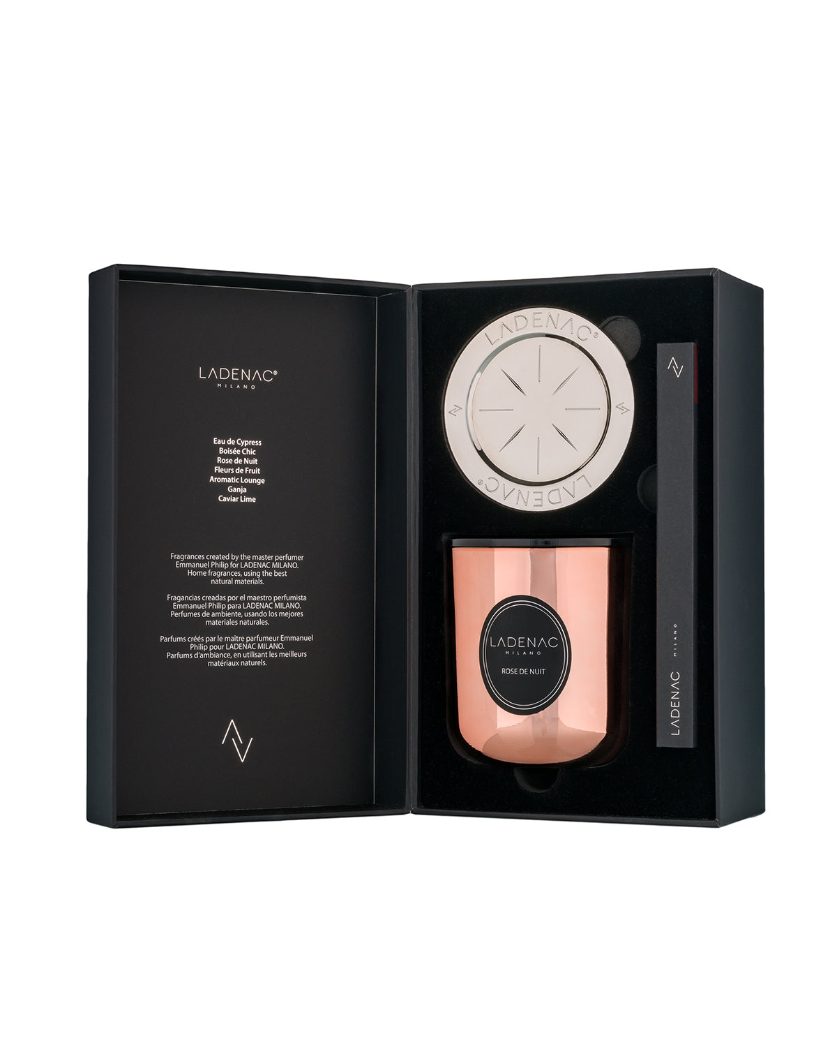 Urban Senses 500 g scented candle by Ladenac Milano, Rose de Nuit candle in its open gift box