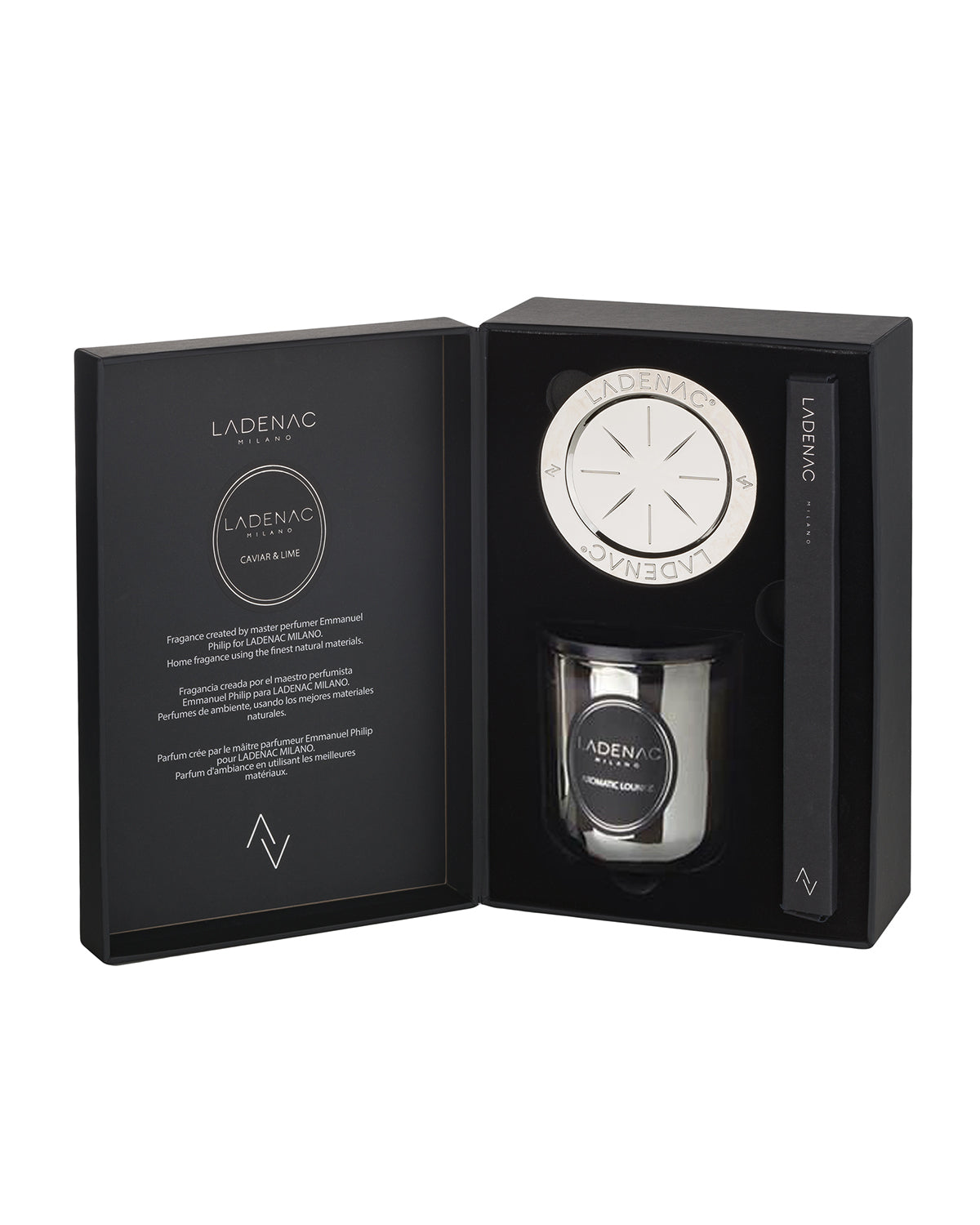Urban Senses 500 g scented candle by Ladenac Milano, Aromatic Lounge candle in its open black gift box