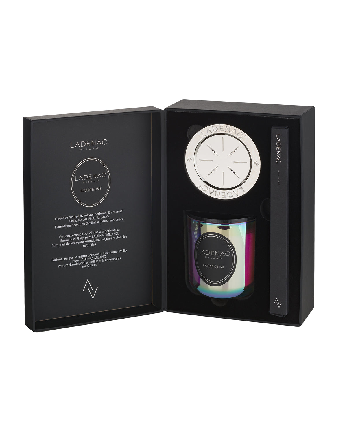 Urban Senses 500 g scented candle by Ladenac Milano, Caviar Lime candle in its open gift box