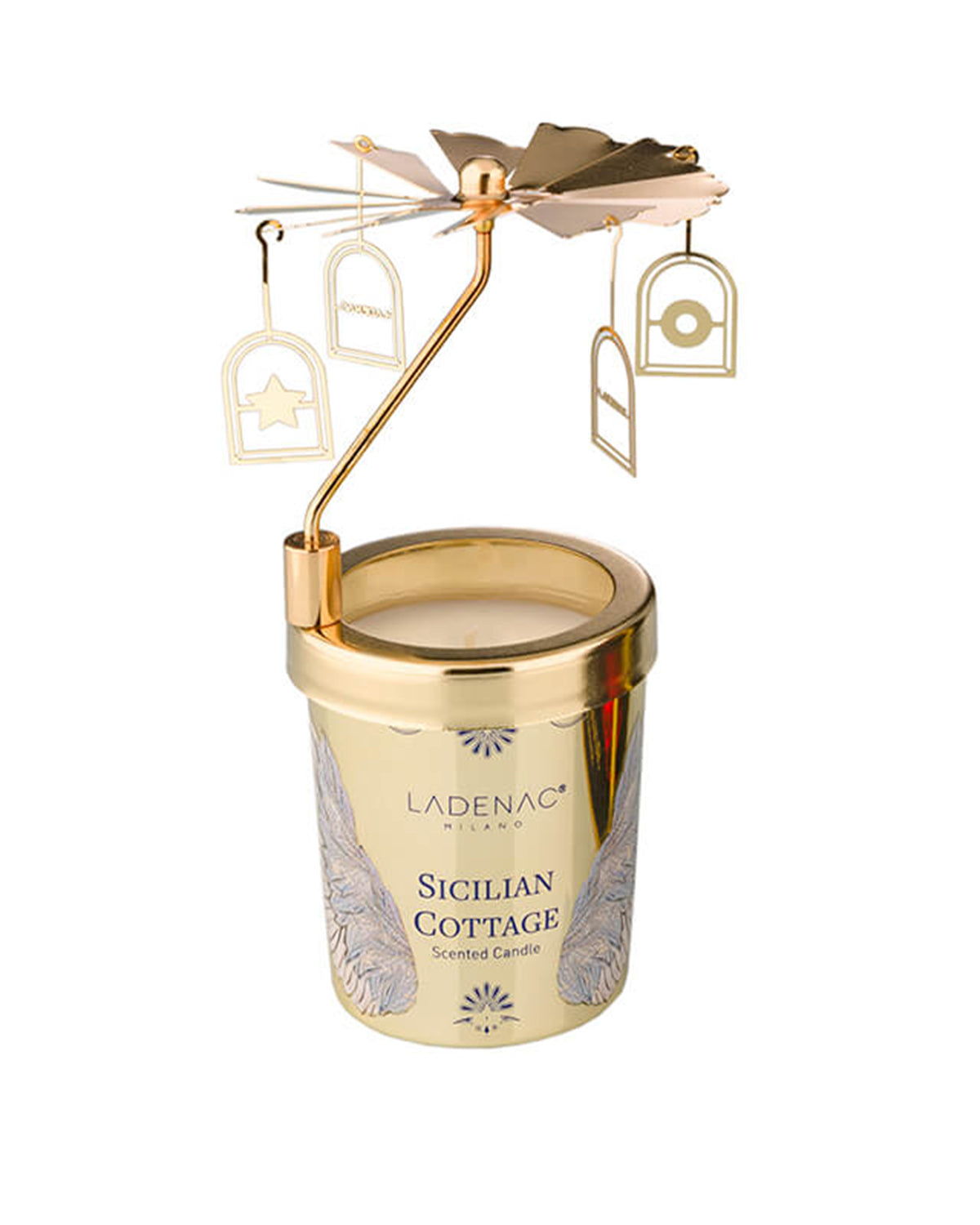 Sicilian Cottage 75 g carousel candle by Ladenac Milano, candle with its gold carousel topper