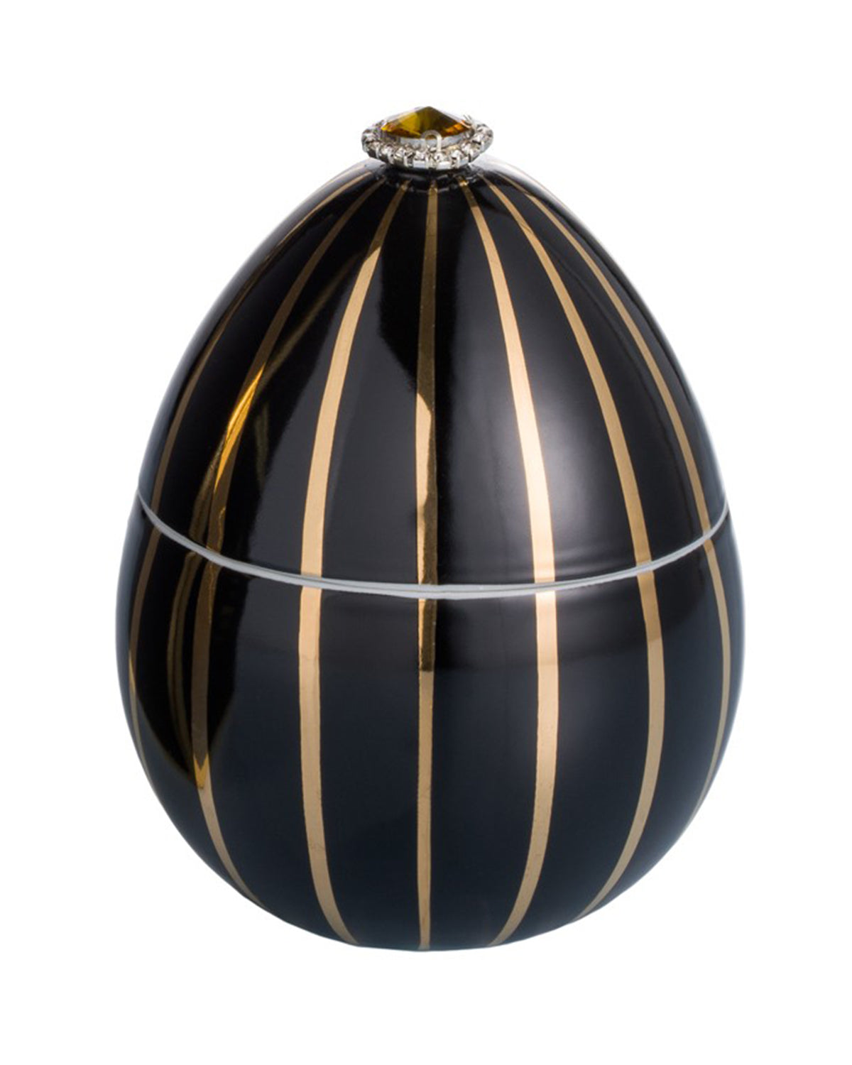 Bois de Russie 220 g ceramic egg candle by Ladenac Milano, Black Gold Stripes egg candle