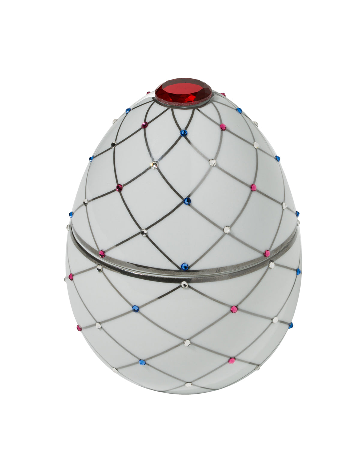 Bois de Russie 450 g ceramic egg candle by Ladenac Milano, White Silver Stripes egg candle