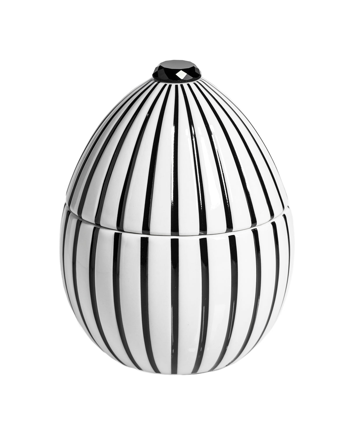 Bois de Russie 220 g ceramic egg candle by Ladenac Milano, White Black Stripes egg candle