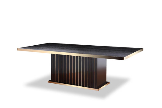 A&X Talin Modern Black Crocodile and Rosegold Dining Table