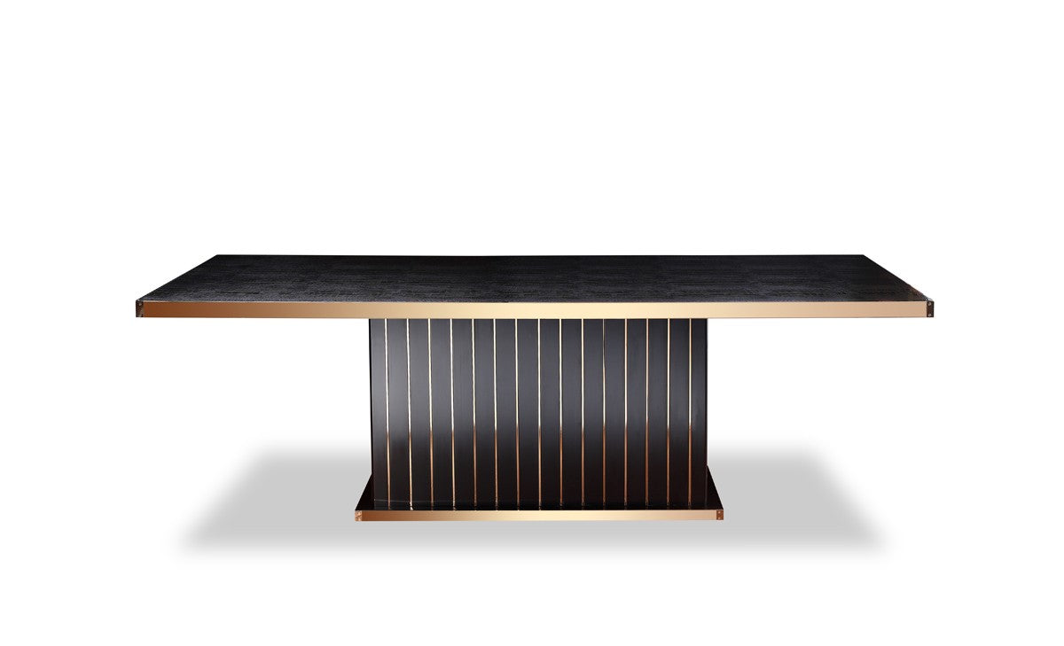 A&X Talin Modern Black Crocodile and Rosegold Dining Table