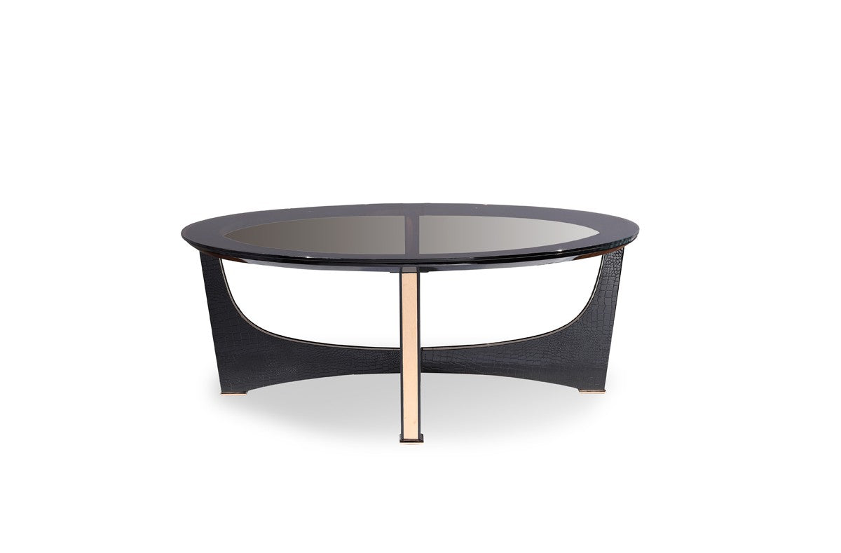 A&X Talin Modern Black Crocodile and Rosegold Coffee Table