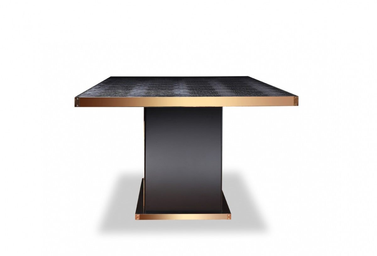 A&X Talin Modern Black Crocodile and Rosegold Dining Table