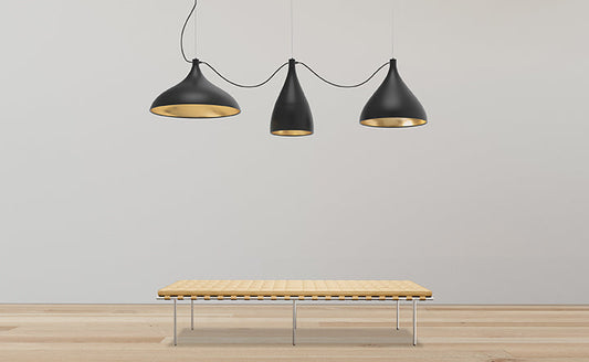 Pablo Designs Swell String XL Mixed Pendant Light fixture geometry from below showing illumination spread