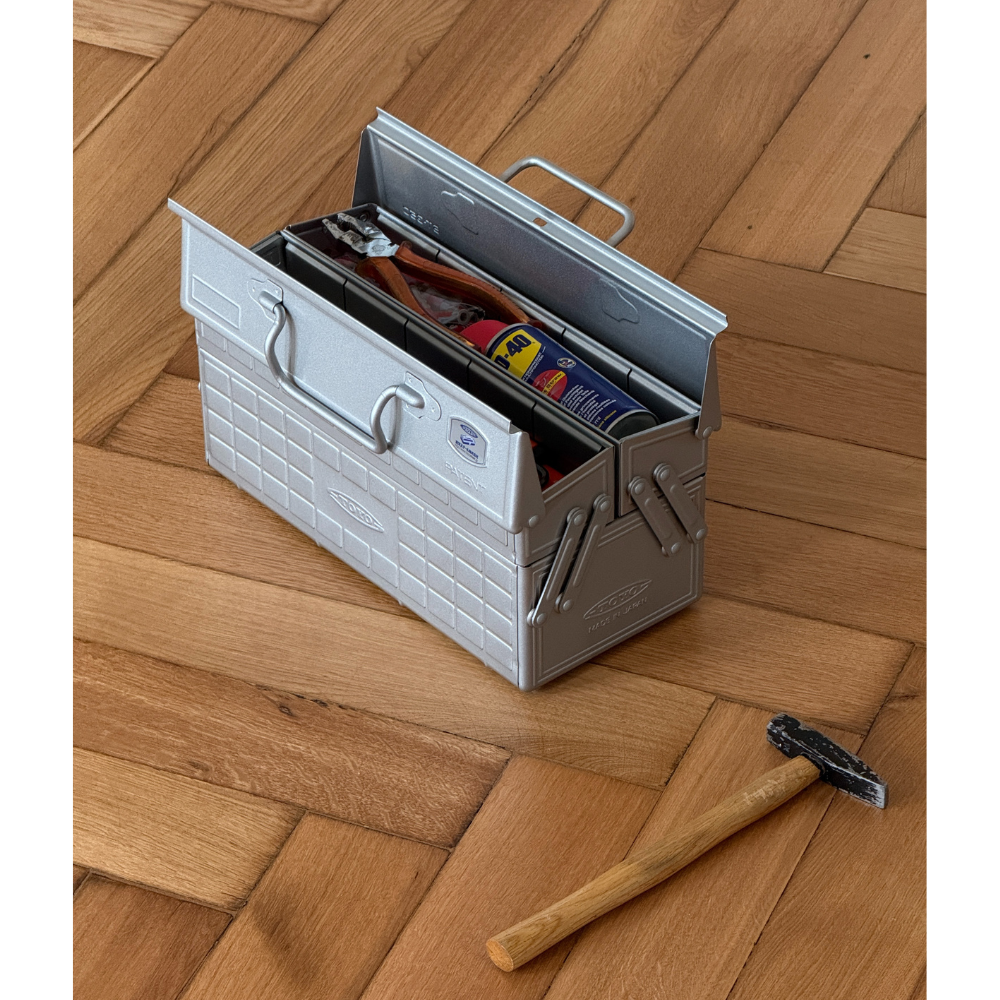 Toyo Steel ST-350 Two-Level Cantilever Toolbox – Silver in use