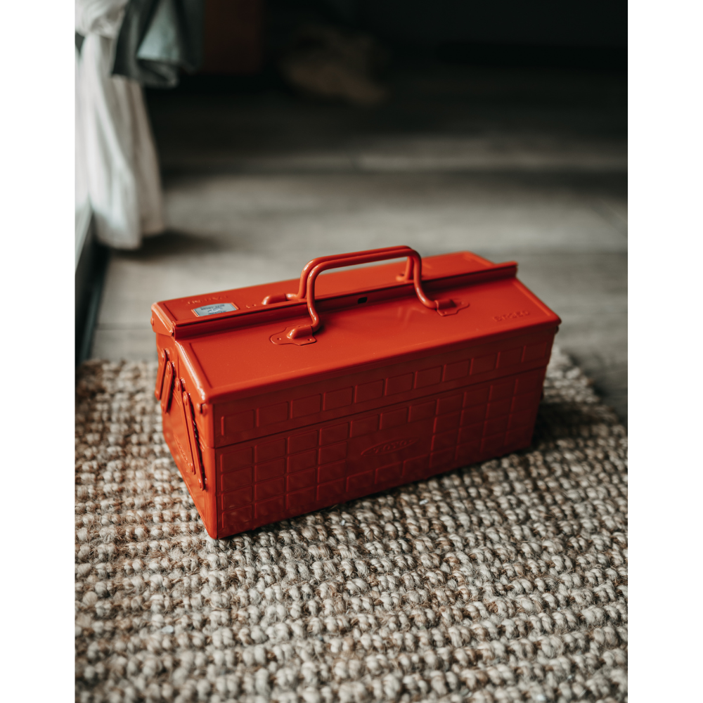 Toyo Steel ST-350 Two-Level Cantilever Toolbox – Red in use