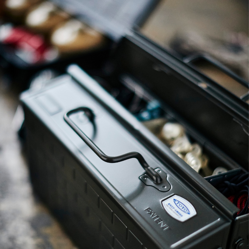 Toyo Steel ST-350 Two-Level Cantilever Toolbox – Black in use