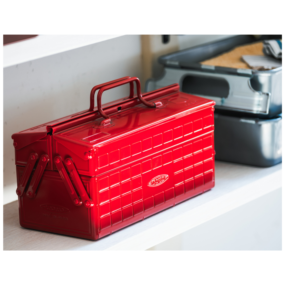 Toyo Steel ST-350 Two-Level Cantilever Toolbox – Red in use