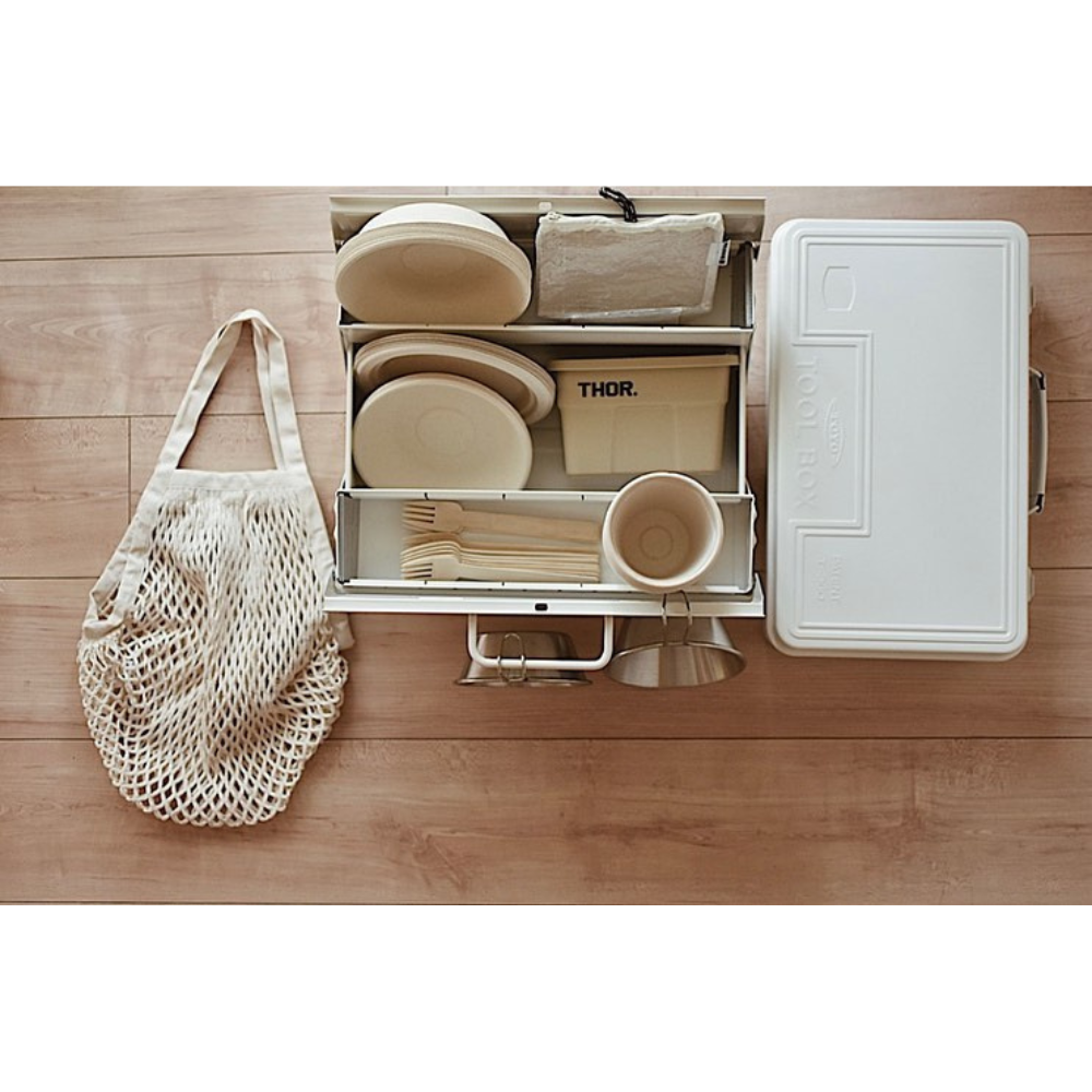 Toyo Steel ST-350 Two-Level Cantilever Toolbox – White in use
