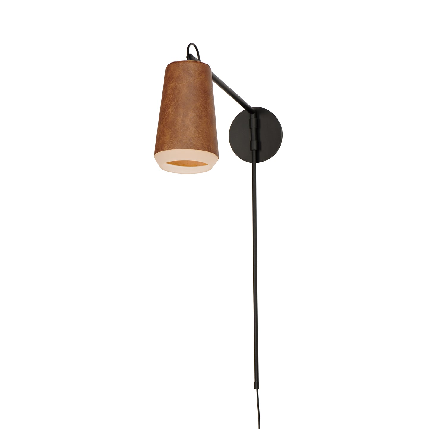 Scout Swing Arm LED Sconce Weathered Wood/Tan Leather by Maxim Lighting