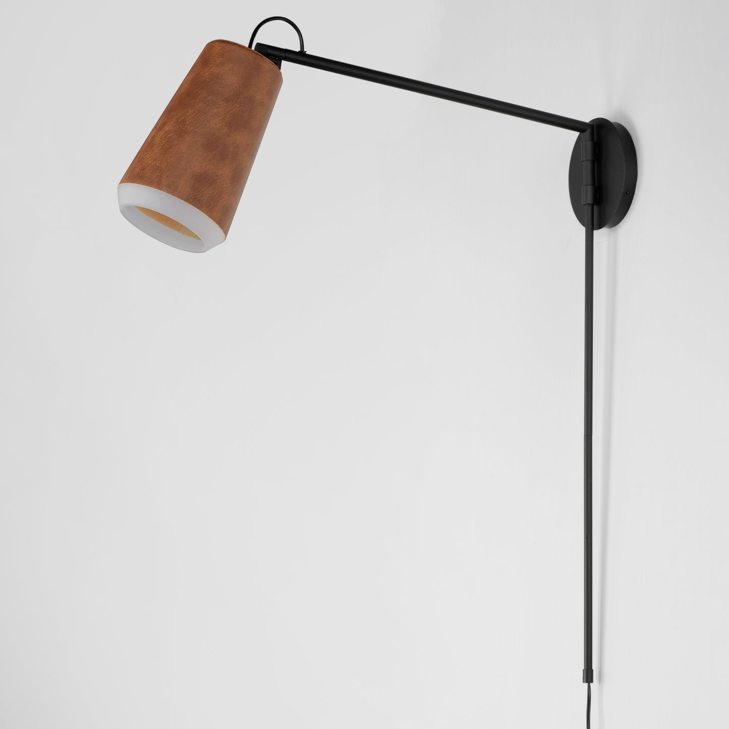 Scout Swing Arm LED Sconce Weathered Wood/Tan Leather by Maxim Lighting