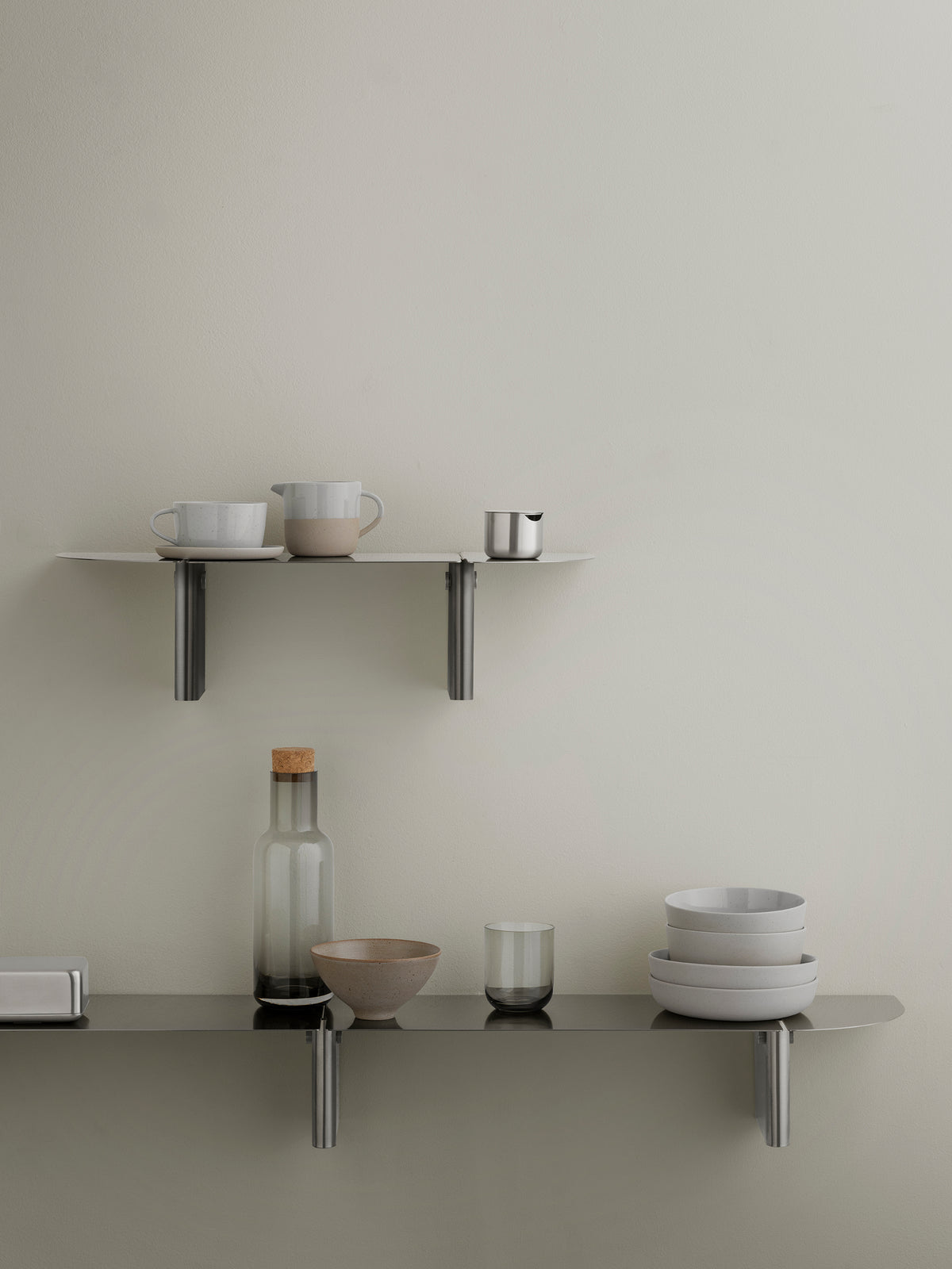 blomus SABLO Stoneware Tea Cups & Saucers, Set of 2 – SABLO tea cups on open kitchen shelves