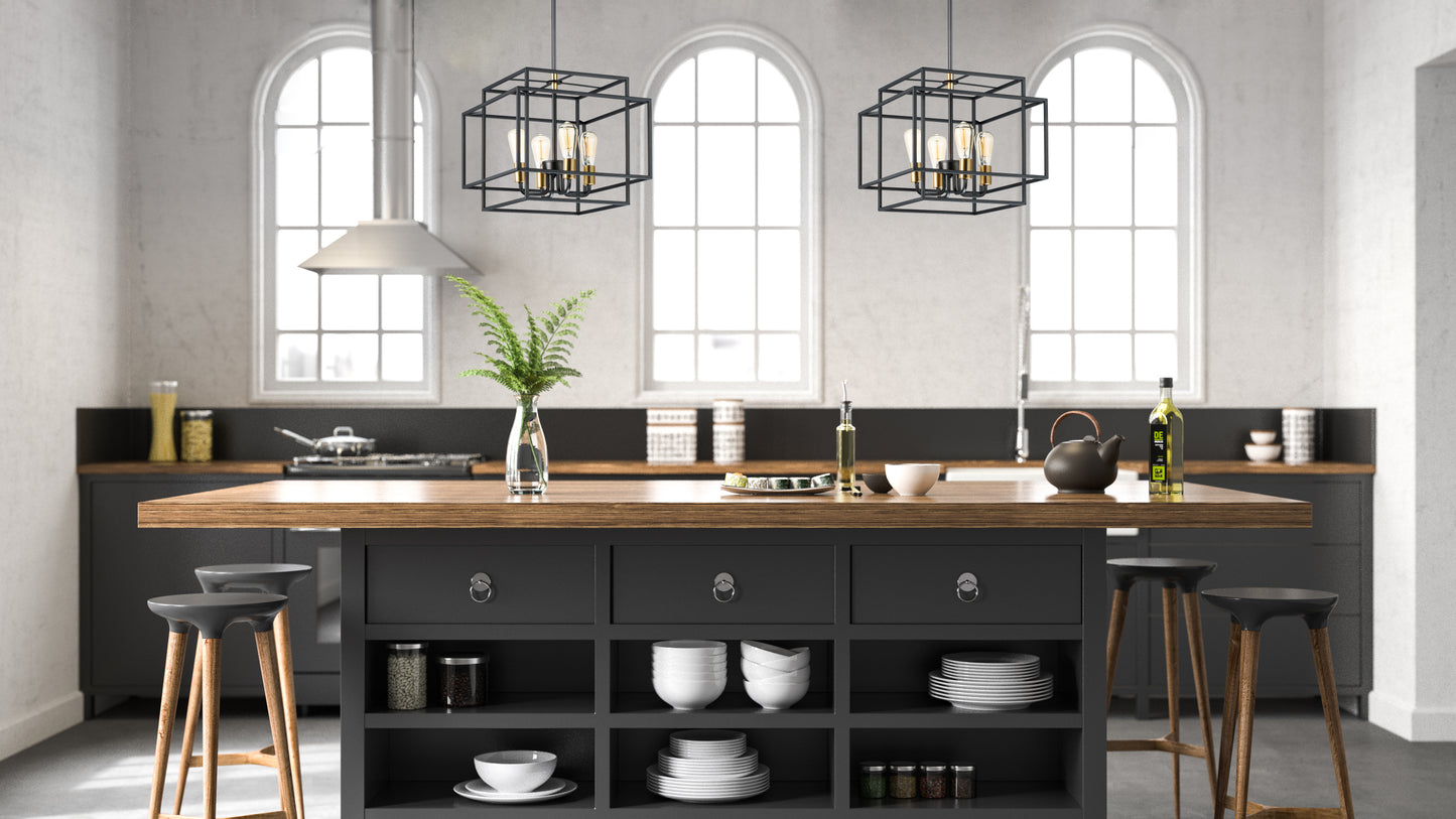 Liner 4-Light Pendant Black/Satin Brass by Maxim Lighting