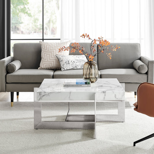 Marmo Reflection Square Coffee Table - Finesse Decor CT-3306-WC