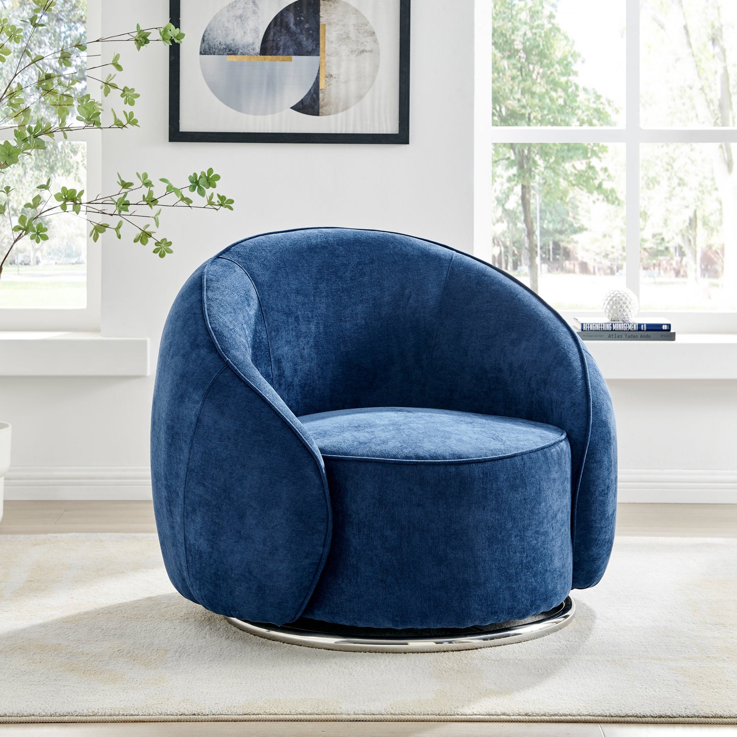 Sapphire Swing Luxury Swivel Accent Chair - Finesse Decor AC-33012-BLC