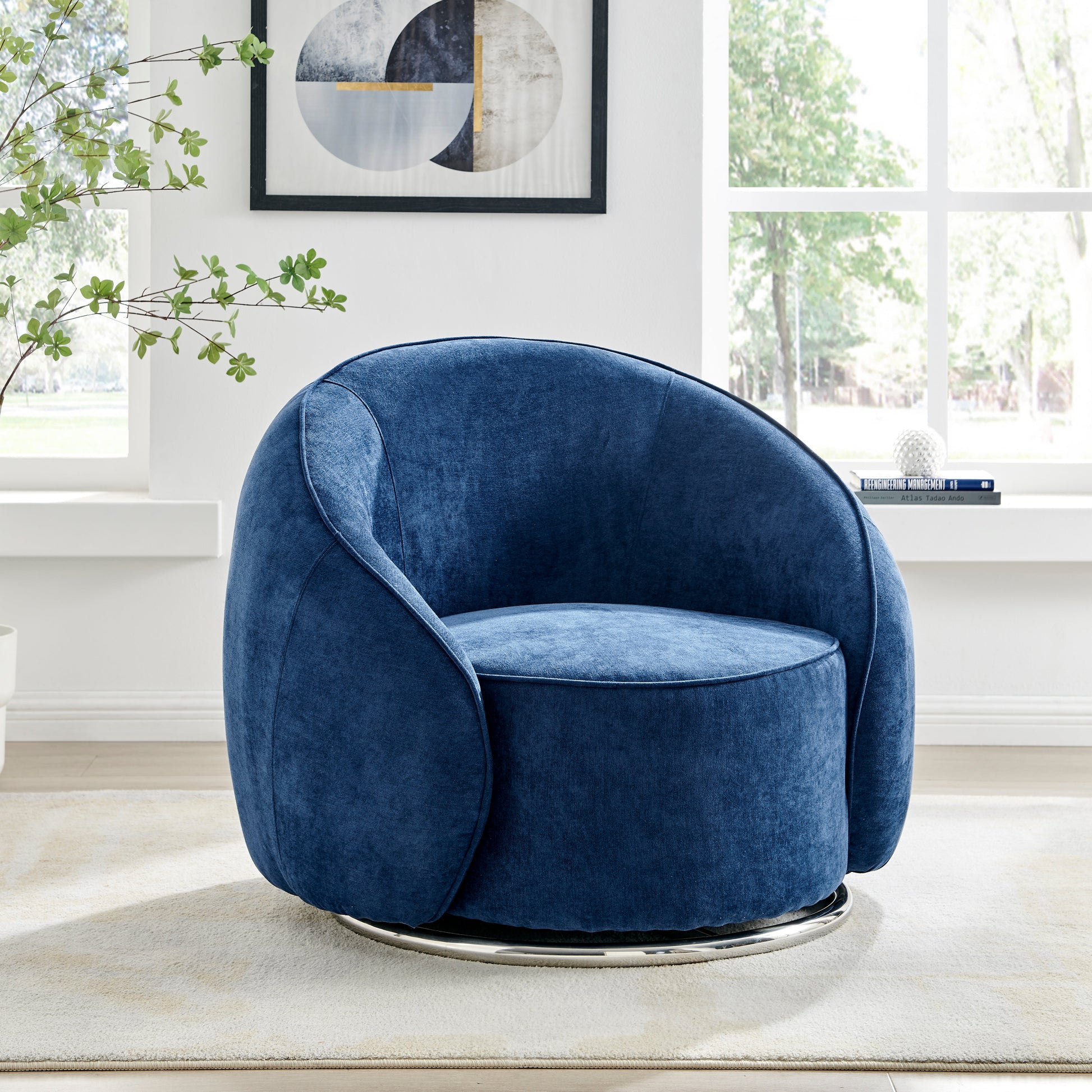 Sapphire Swing Luxury Swivel Accent Chair - Finesse Decor AC-33012-BLC