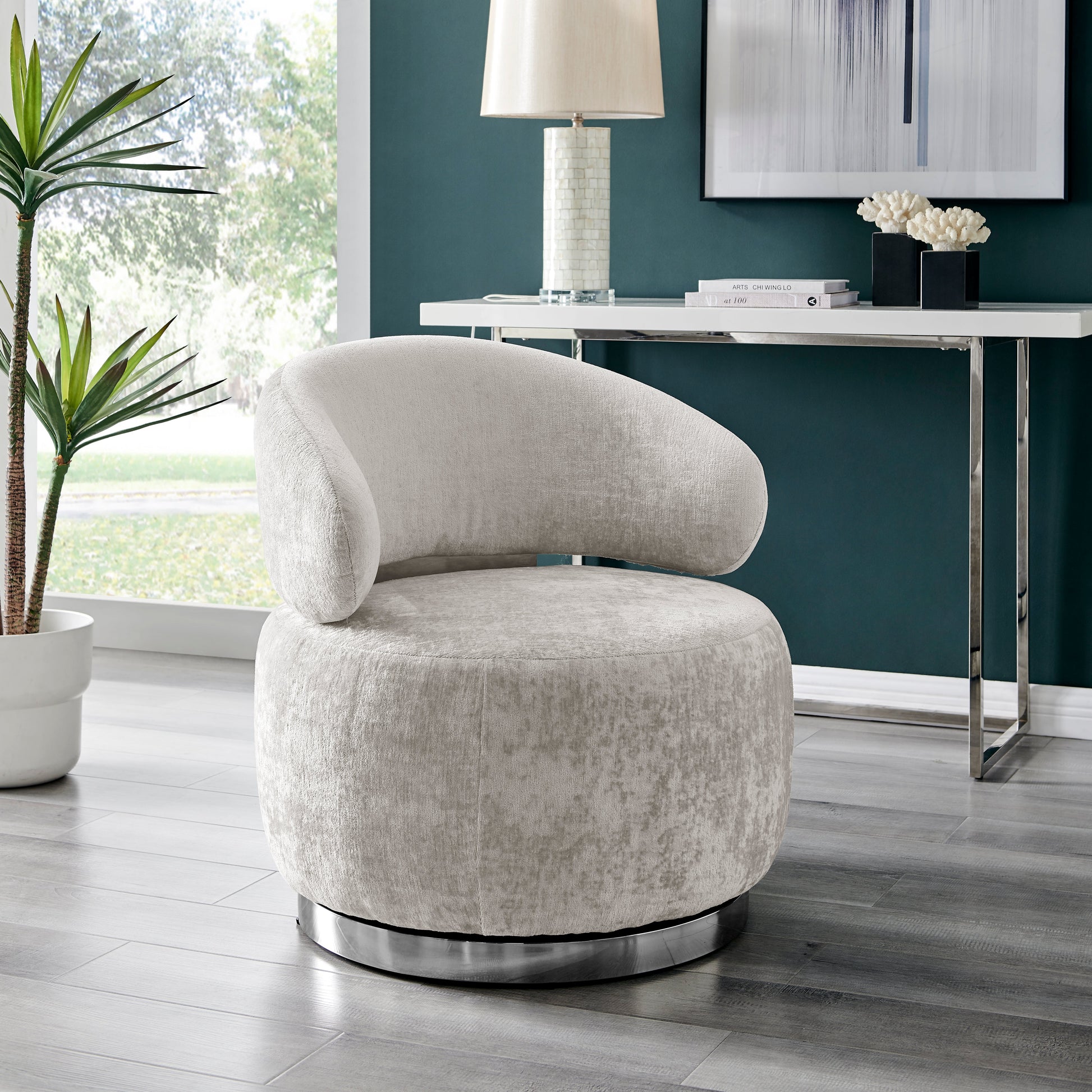 Elegant Swirl Swivel Accent Chair - Finesse Decor AC-33013-GC