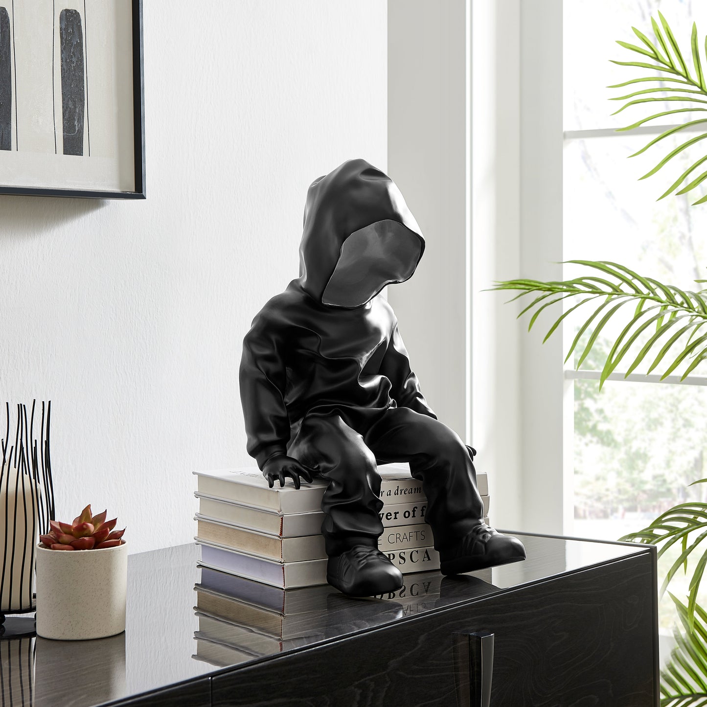 Cool Dude with Hoodie Sculpture Black & Chrome by Finesse Decor C-0920-BCR