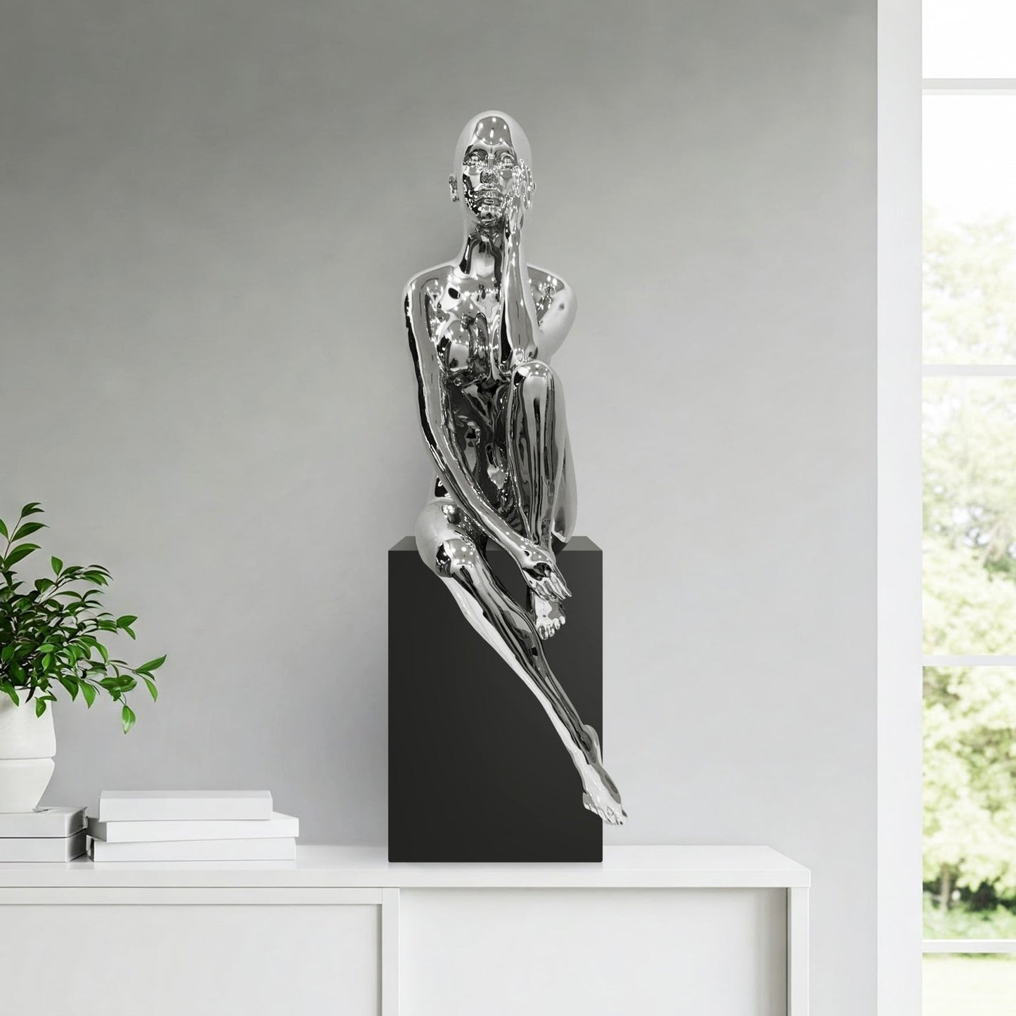 Antoinette Doll Sculpture with Base Chrome by Finesse Decor C-7025-CH/B