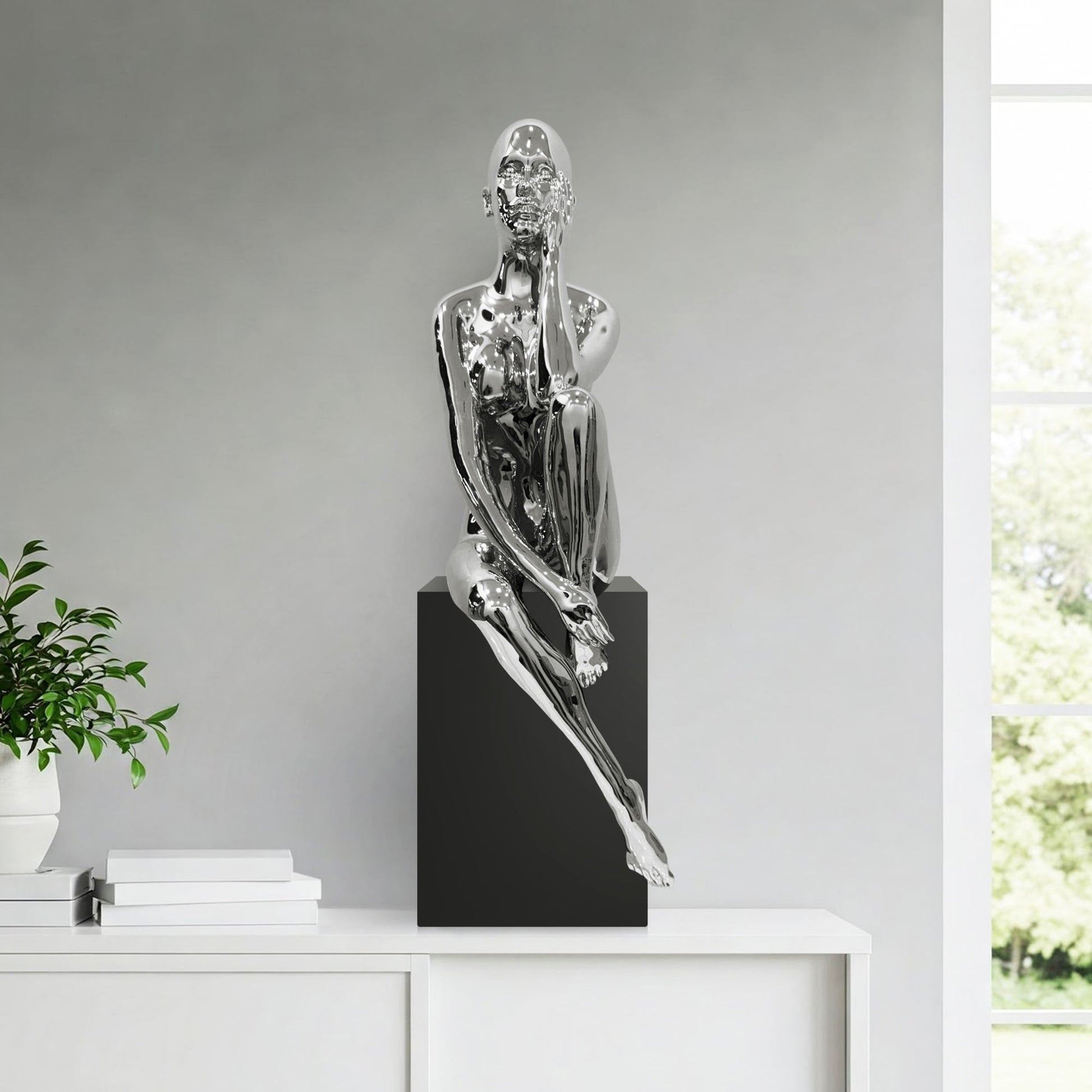 Antoinette Doll Sculpture with Base Chrome by Finesse Decor C-7025-CH/B