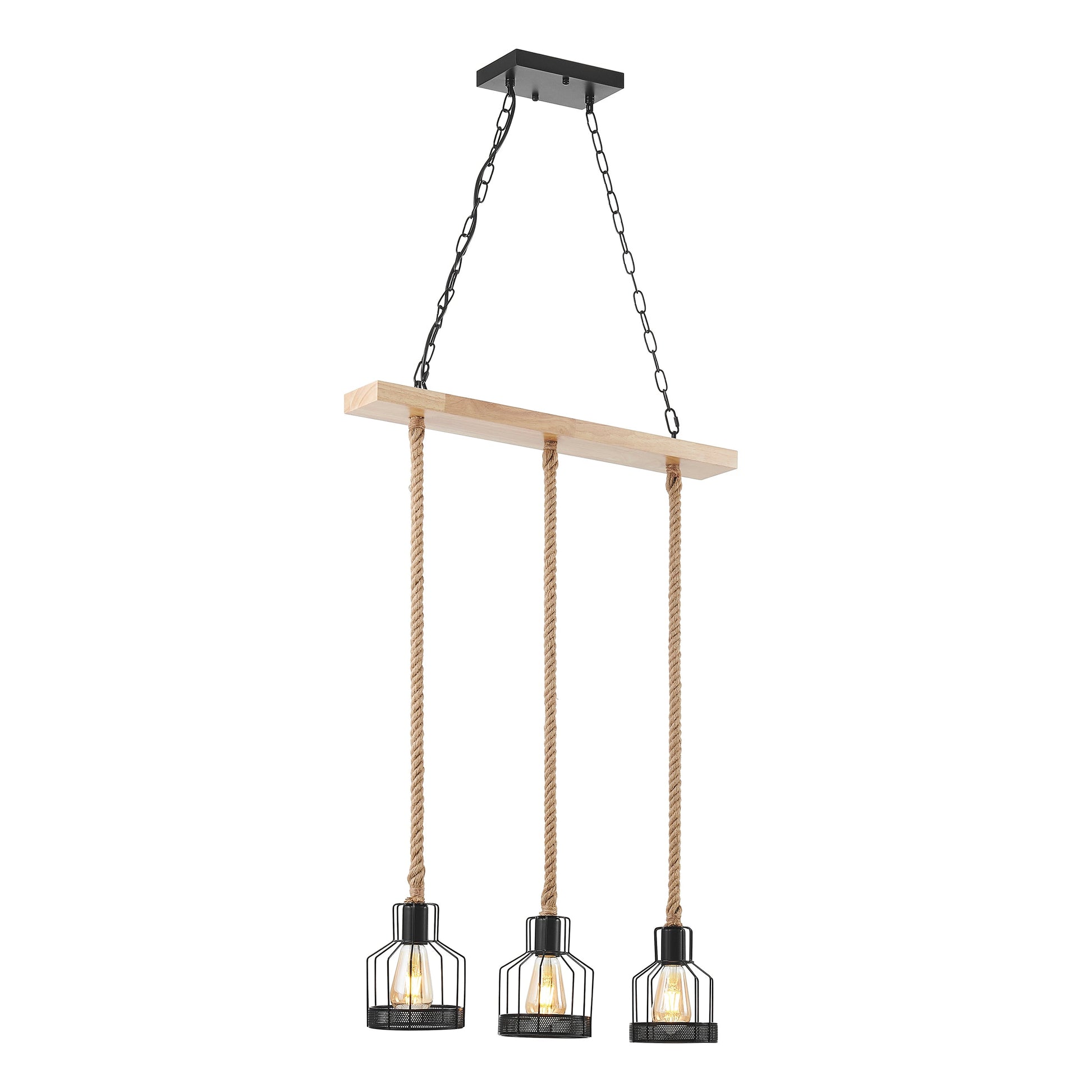 Wood and Ropes 3 Light Chandelier Black by Finesse Decor CH-QT25-1-3WD
