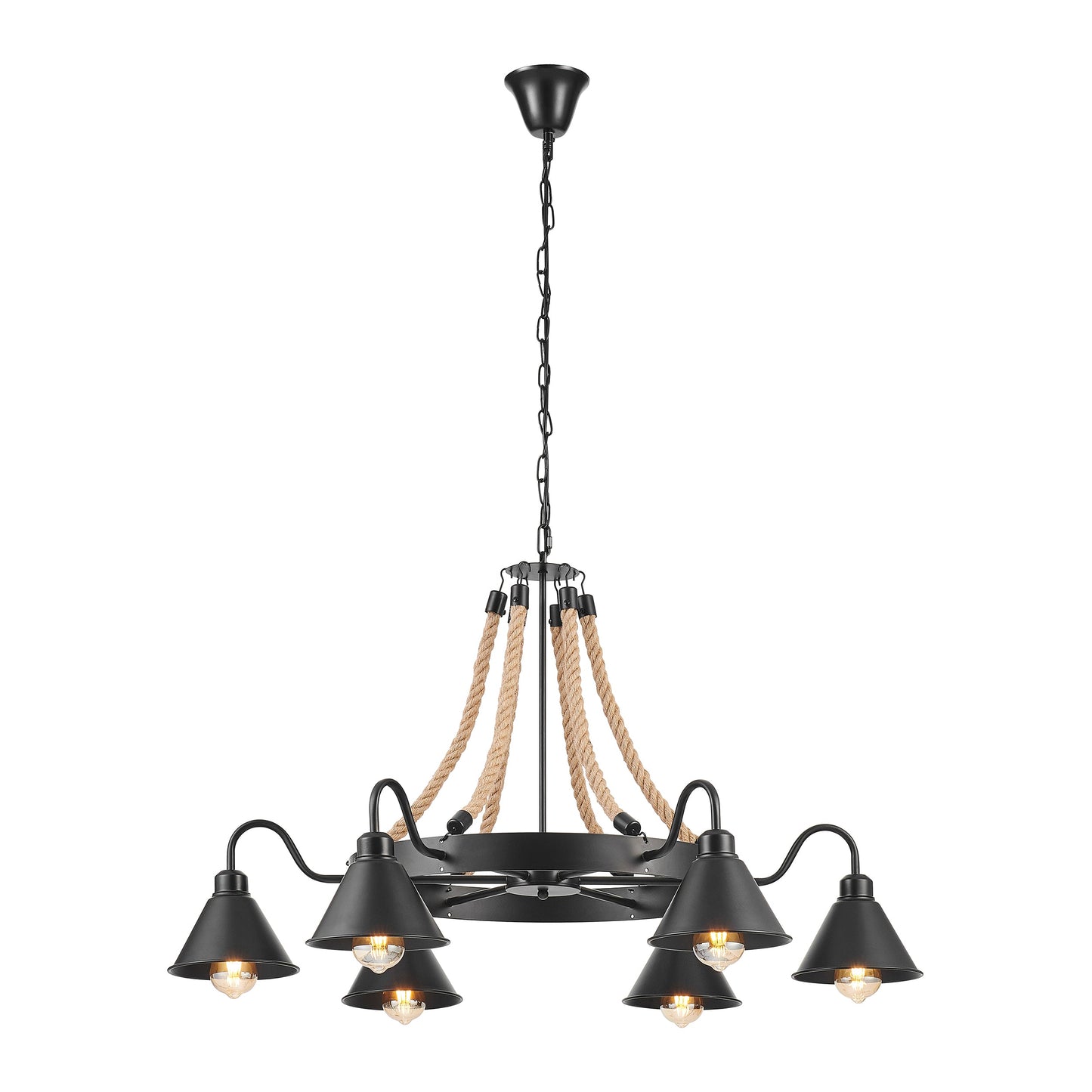 Steel and Ropes 6 Light Chandelier Black by Finesse Decor CH-QT25-1-6B