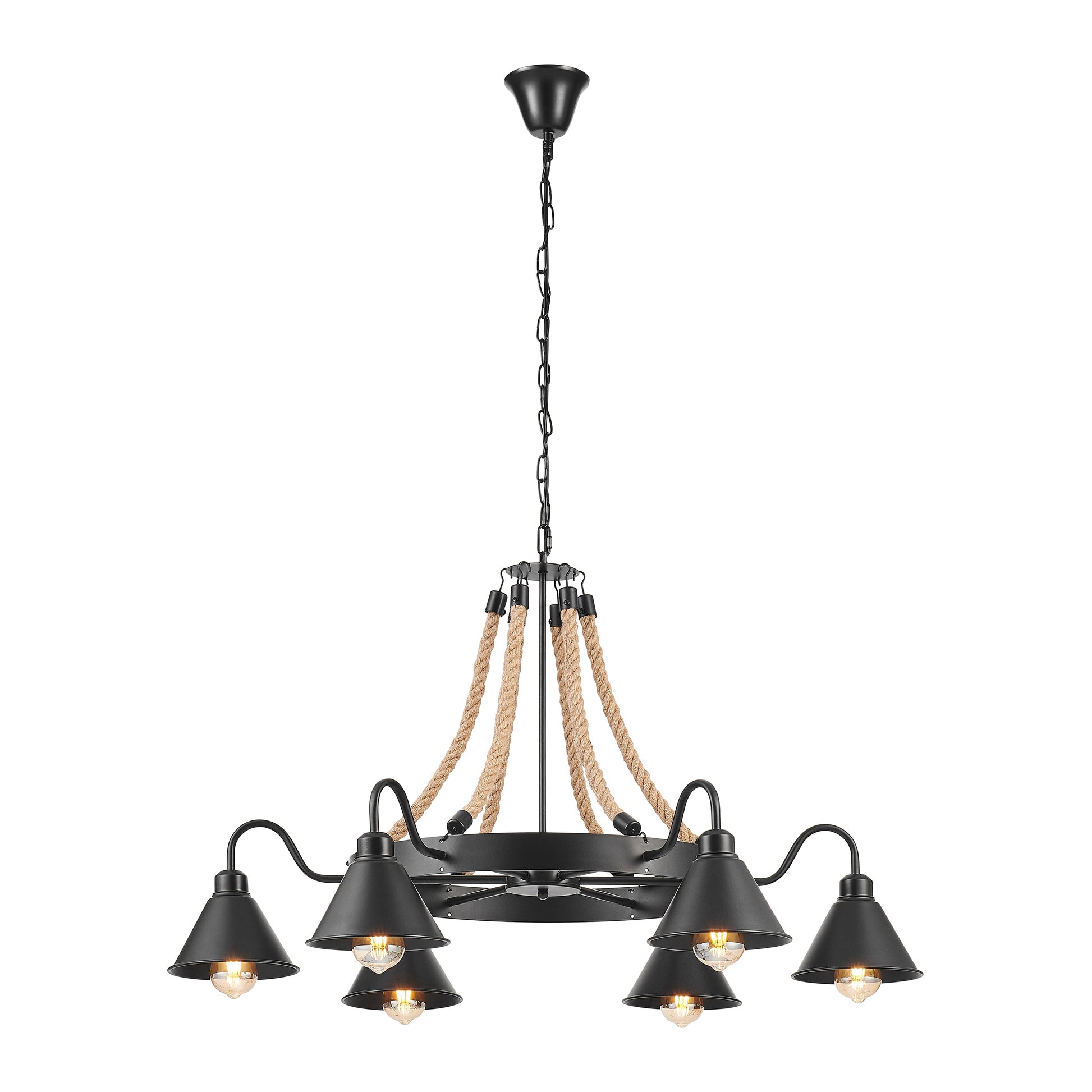 Steel and Ropes 6 Light Chandelier Black by Finesse Decor CH-QT25-1-6B