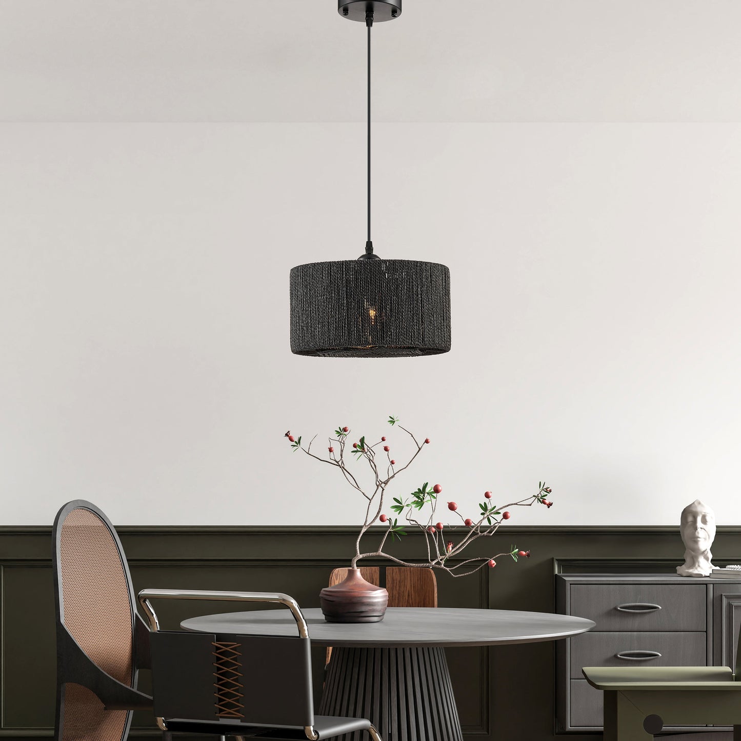 Steel and Ropes with Shade Pendant Black by Finesse Decor CH-QT25-1B