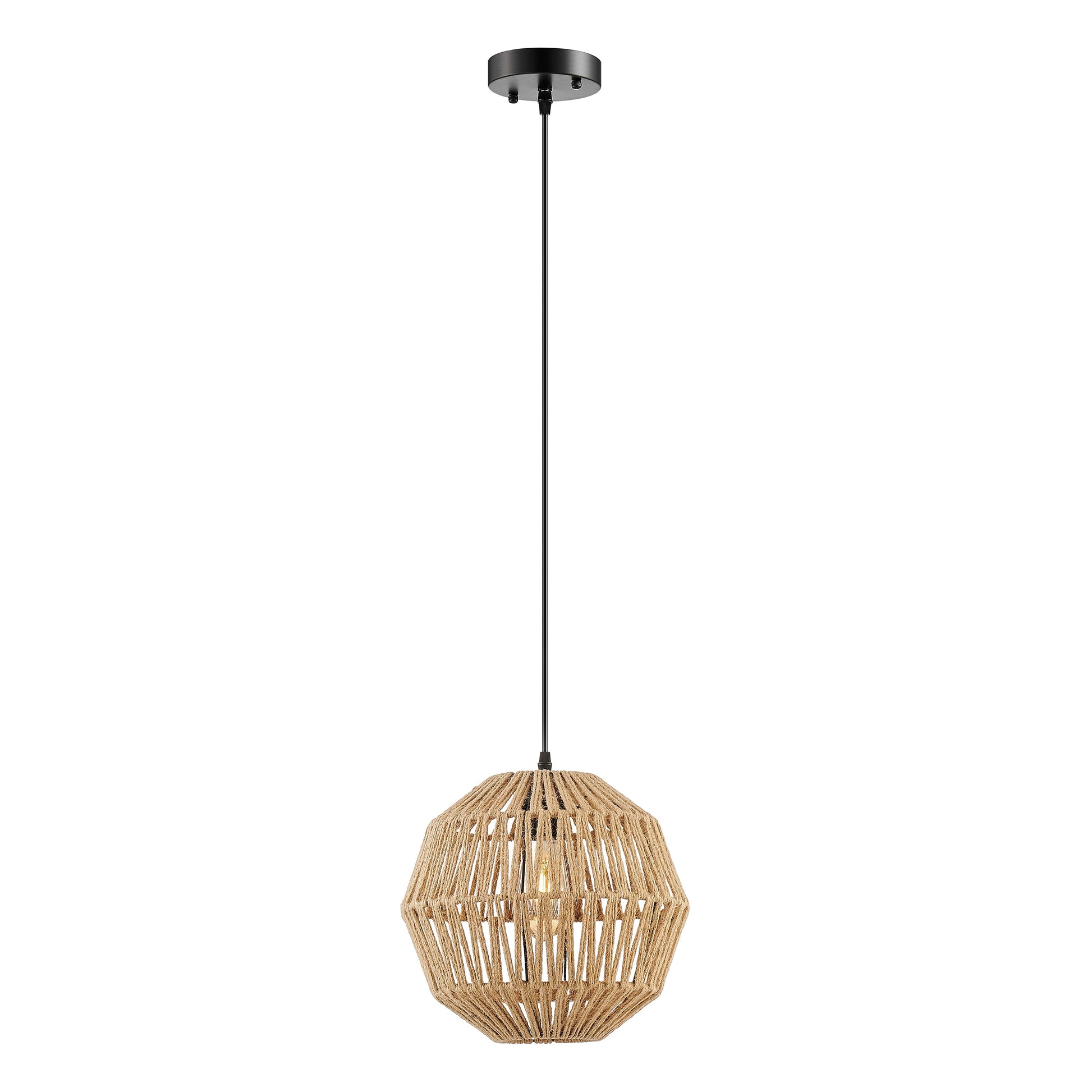 Iron and Ropes 1 Light 11" Diam Pendant Black and Beige by Finesse Decor CH-QT25-1RDB