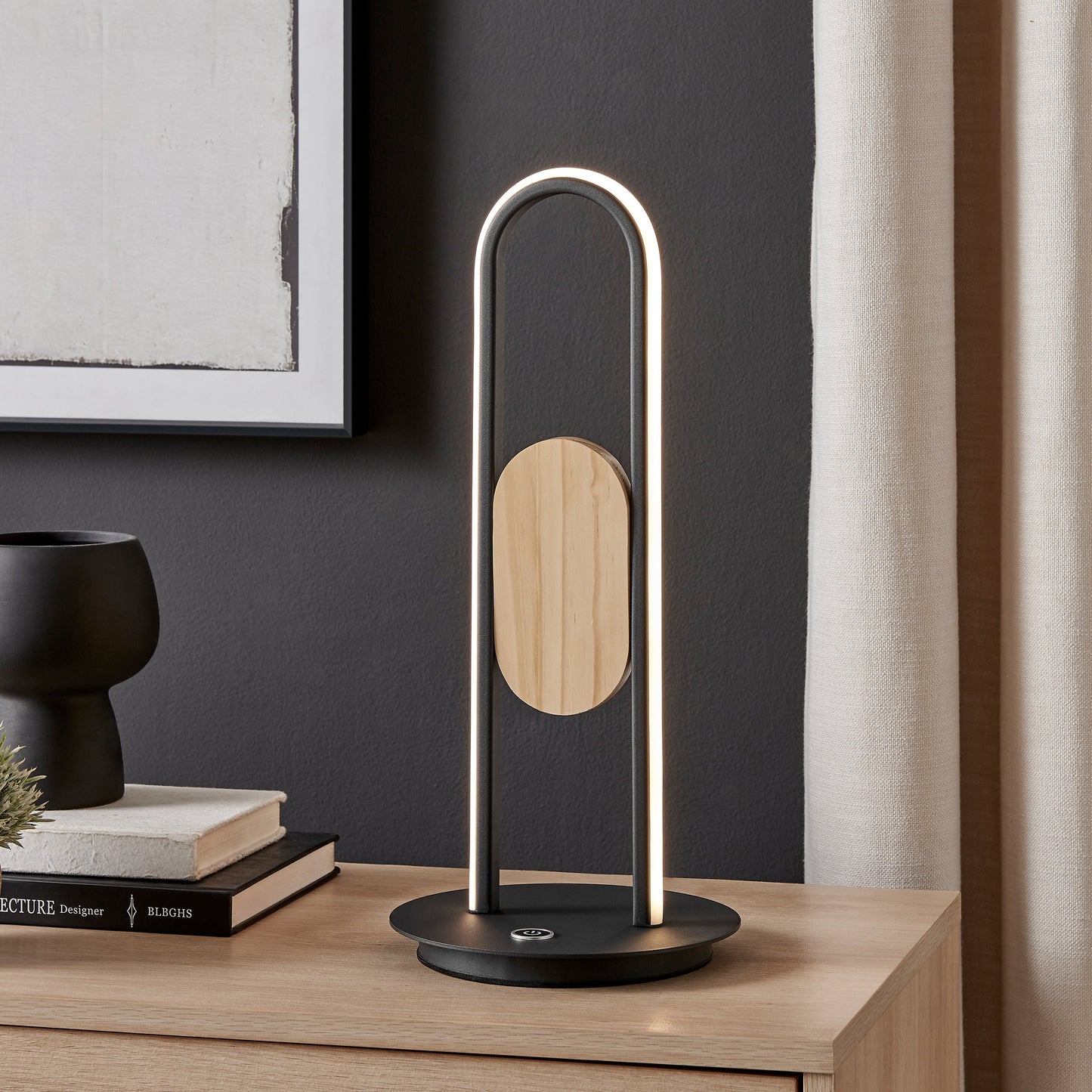 Table Lamp Satin Black & Wood by Finesse Decor TL-M25-1B