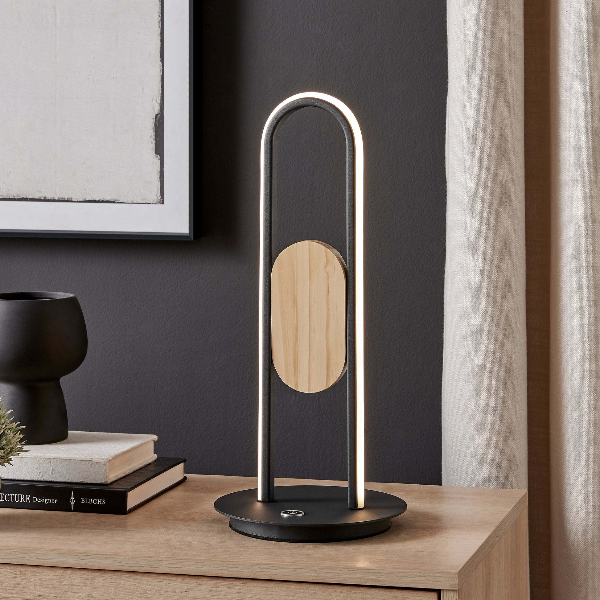 Table Lamp Satin Black & Wood by Finesse Decor TL-M25-1B