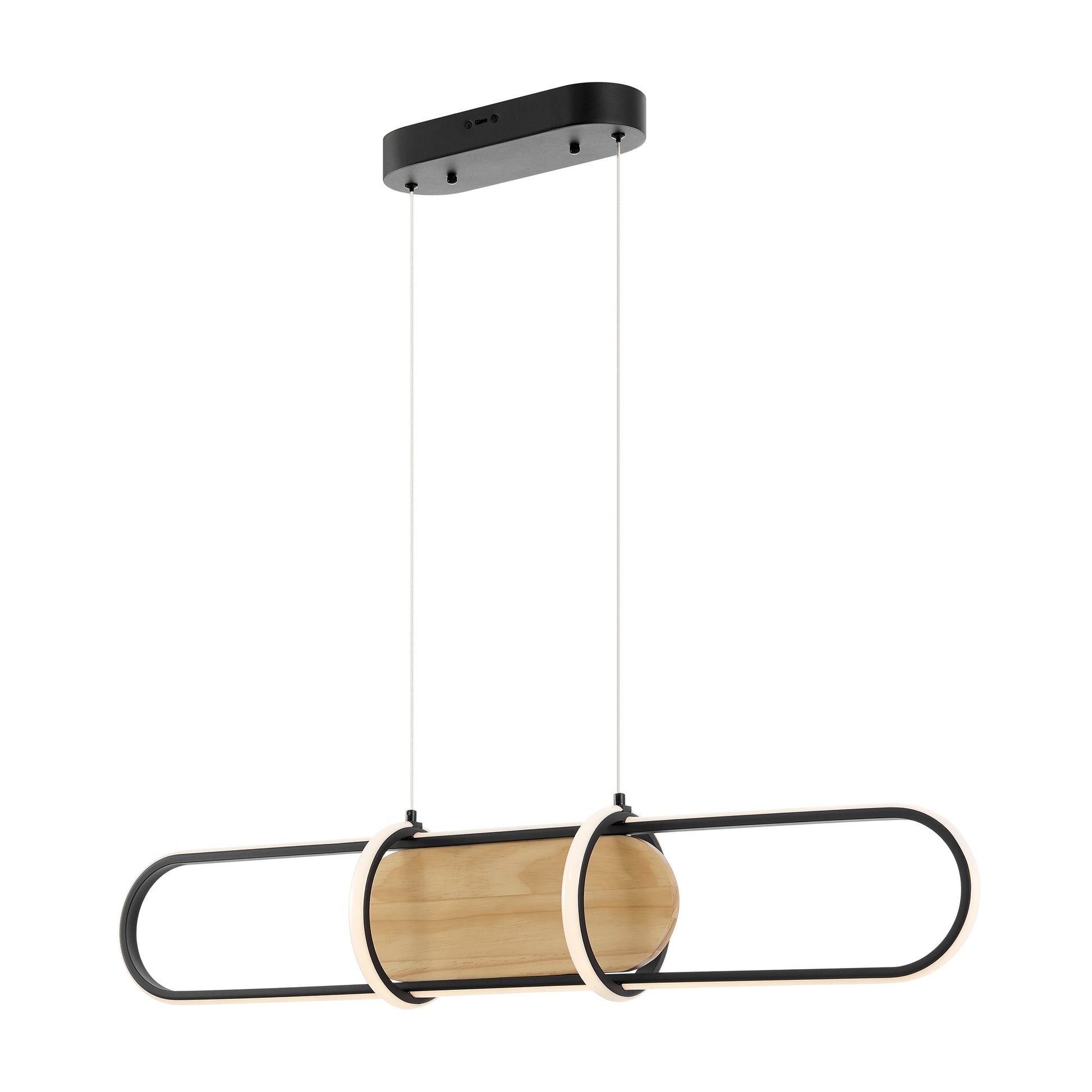 Chandelier Rounded Rectangle Satin Black & Wood by Finesse Decor CH-M25-4B