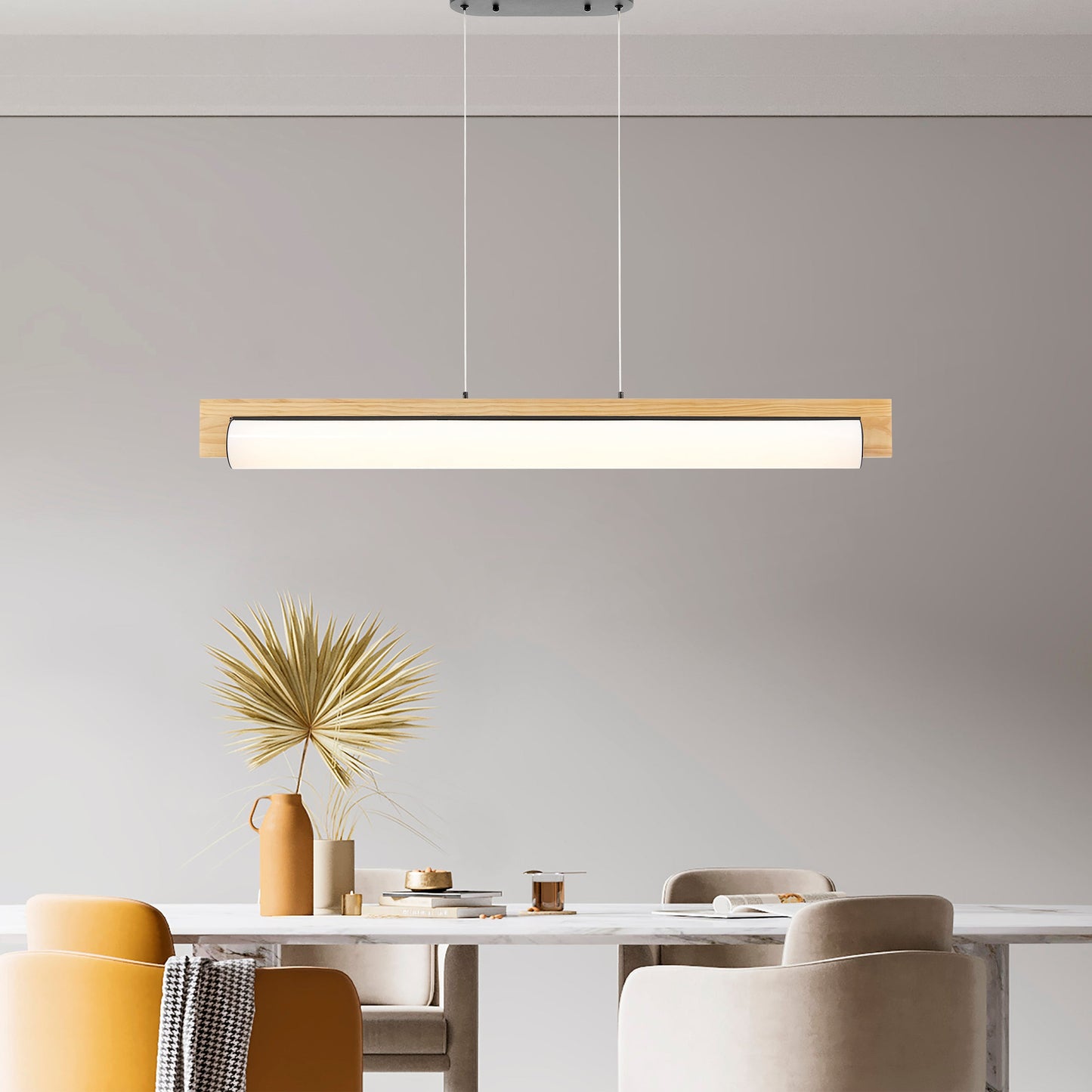 Chandelier Linear Satin Black & Wood by Finesse Decor CH-M25-5B