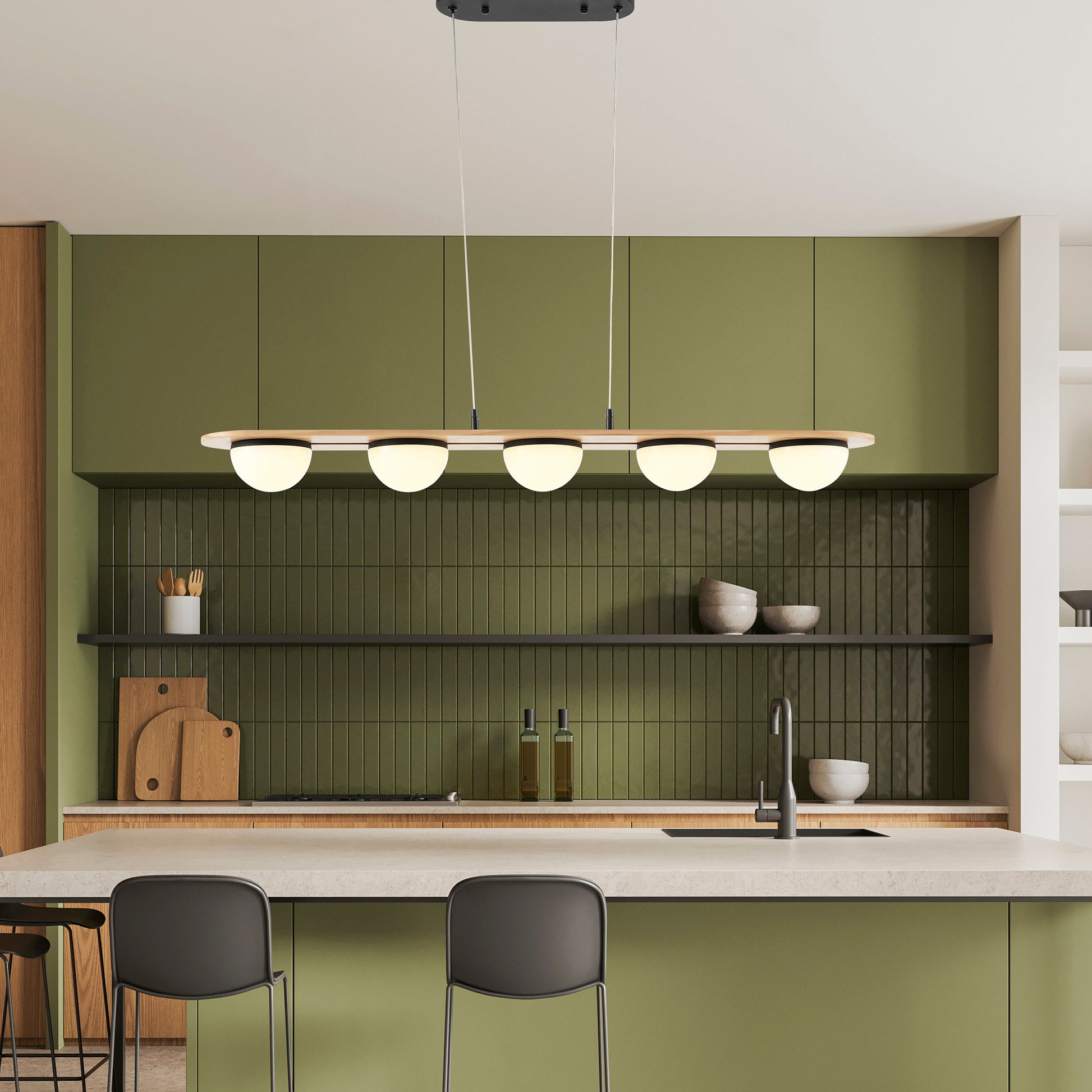 Chandelier 5 Lights Satin Black & Wood by Finesse Decor CH-M25-8B