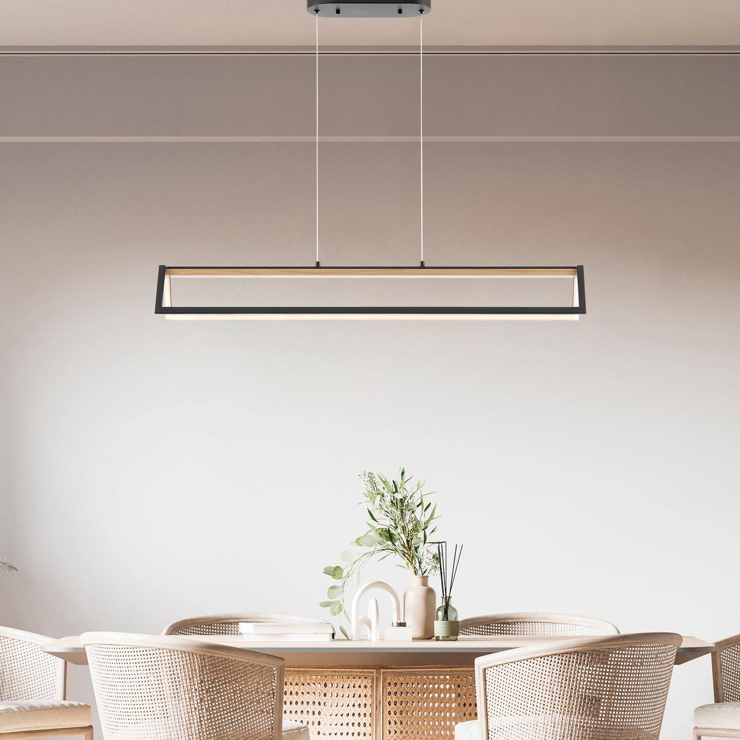 Chandelier Satin Black & Wood by Finesse Decor CH-M25-9B