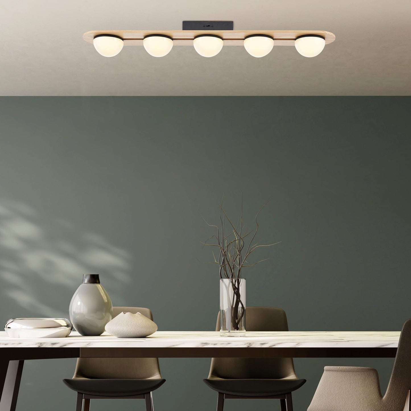 Flush Mount Chandelier Satin Black & Wood by Finesse Decor CH-M25-7B