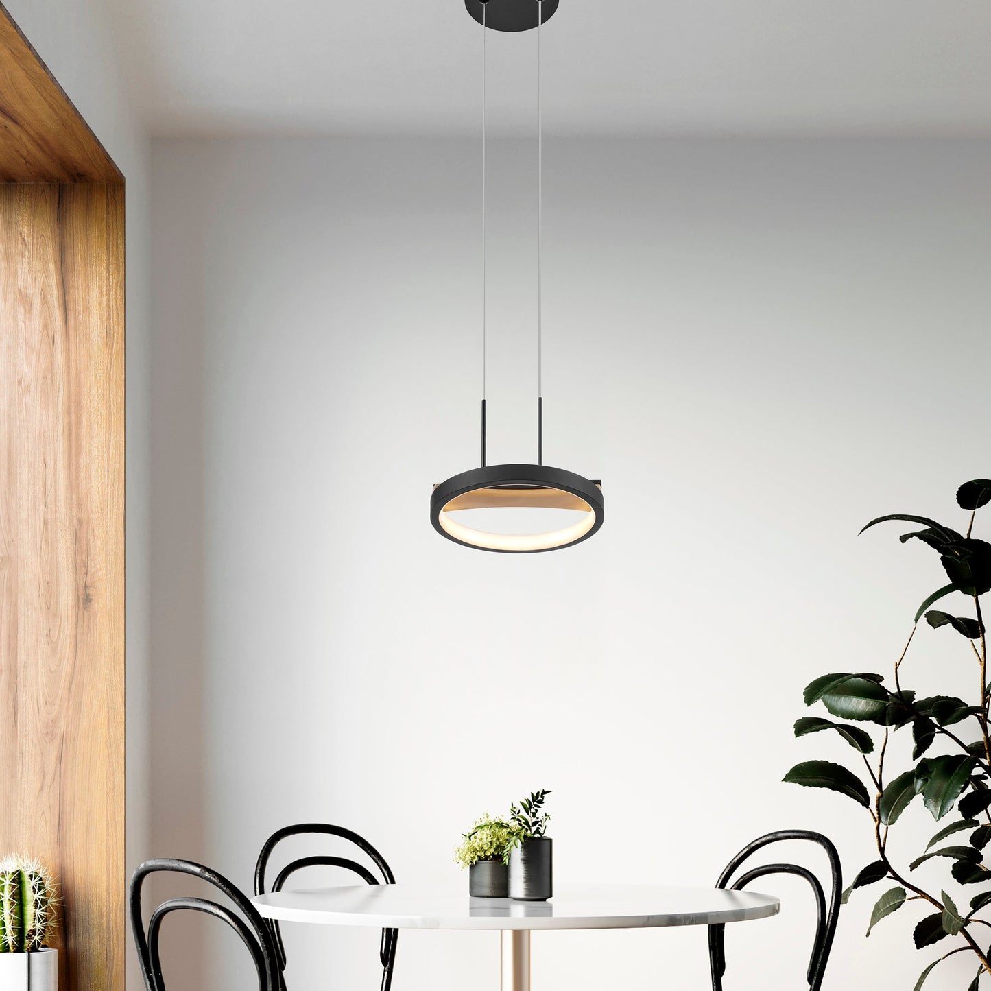 1 head Satin Black & Wood Pendant by Finesse Decor CH-M25-1B